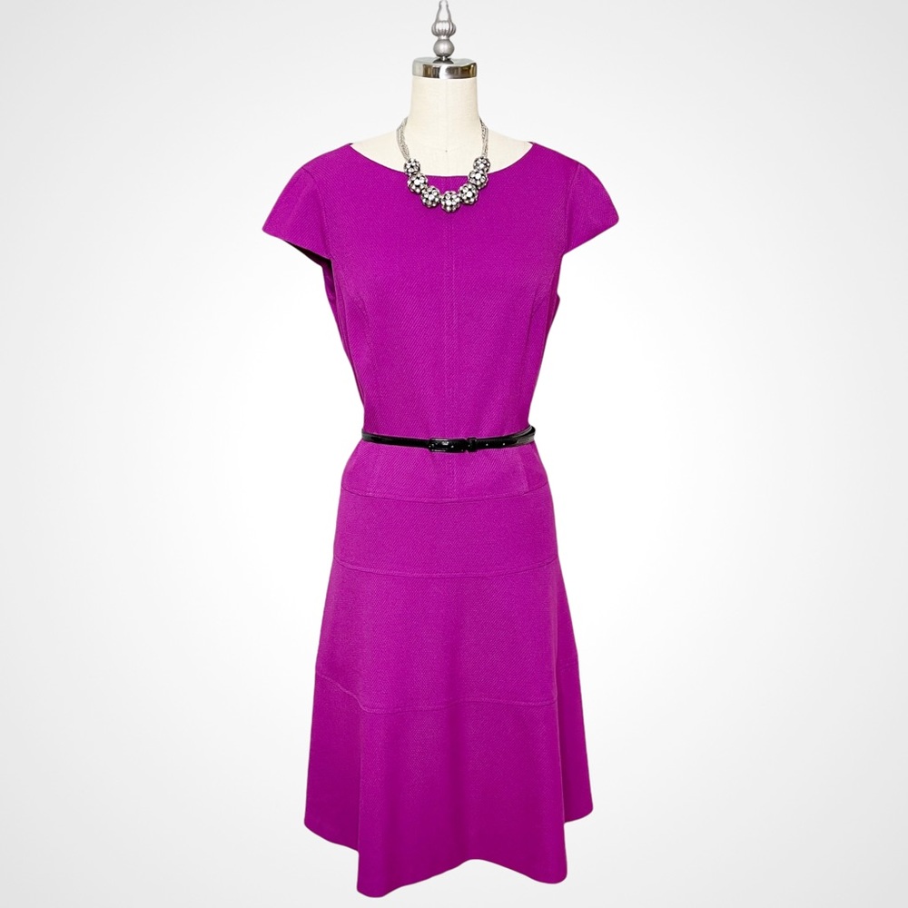 Anne Klein Purple Cap Sleeve Fit & Flare Dress with Belt 10 Medium - Picture 1 of 9
